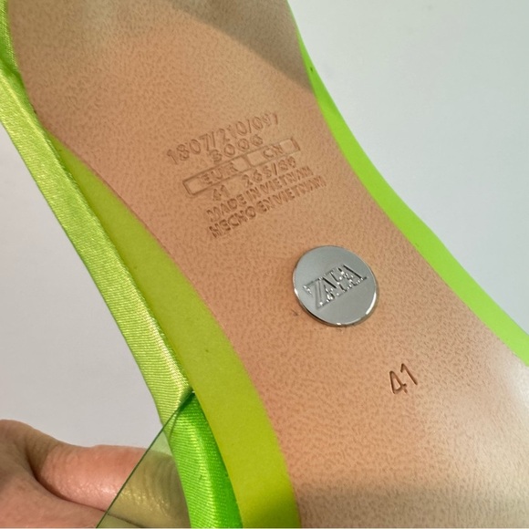 NWT Zara Lime Green High Heel Vinyl Mules Size 41 - Picture 11 of 11